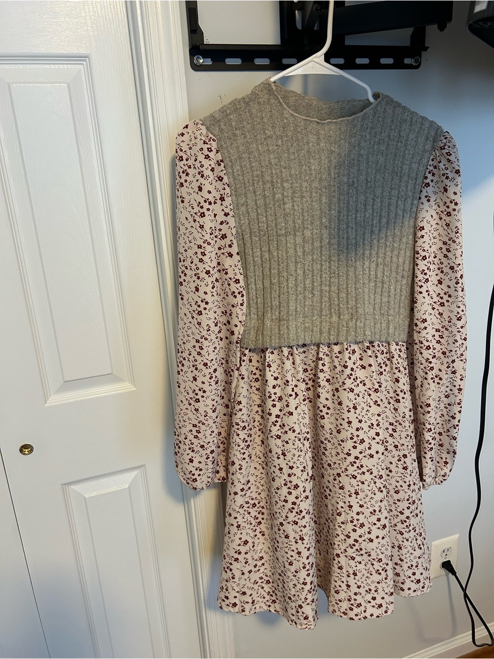 Floral Long Sleeve Dress with Knit Yoke